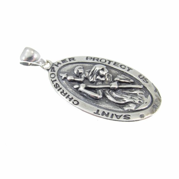 Solid 925 Sterling Silver St. Christopher and Baby Jesus Crossing River Pendant - Picture 7 of 10